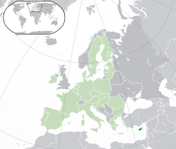 Location of  സൈപ്രസ്  (dark green) – on the European continent  (light green & dark grey) – in the European Union  (light green)