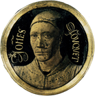 Jean Fouquet, c. 1450, a very early portrait miniature, and if the Van Eyck above is excluded, the oldest individual Western painted self-portrait.