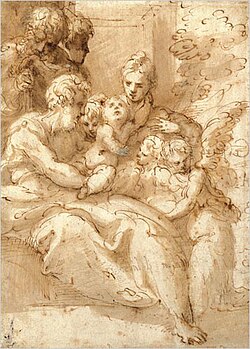 Sagrada Familia con pastores y ánxeles, de Parmigianino.
