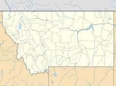 Mapa konturowa Montany, w centrum znajduje się punkt z opisem „Lewistown”