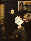 Édouard Manet, Portrait of Émile Zola, 1868, Musée d'Orsay. Émile Zola (1840-1902) was an influential French writer, and art critic. He was a major figure in the exoneration of the falsely accused and convicted army officer Alfred Dreyfus.[11]