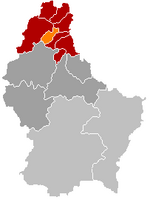 Комуна Клерво (помаранчевий), кантон Клерво (темно-червоний) та округ Дикірх (темно-сірий) на карті Люксембургу