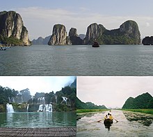 Images showing Hạ Long Bay, the Yến River and the Bản-Giốc Waterfalls