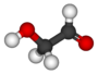 Кулестрижнева модель молекули «глікольальдегіду» — найпростішого вуглеводу