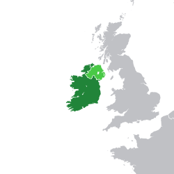Irlannin vapaavaltio tummanvihreällä, Pohjois-Irlanti vaaleanvihreällä.