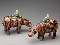 Pair of water buffalos and Chinese boys, "Whieldon-type", c. 1760