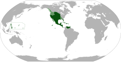 Maximum extent of the Viceroyalty of New Spain. The areas in light green were territories claimed but not controlled by New Spain.