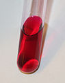 A sample of fuchsine dye in an aqueous solution