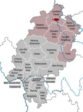 Poloha mesta Kassel v rámci spolkovej krajiny Hesensko