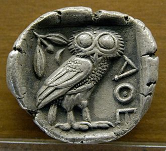 Coin showing the owl of Athena