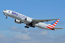 An American Airlines Boeing 777-200ER in new standard Oneworld livery