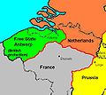 比利時南北分裂問題歷史根深蒂固，圖為1830年倫敦會議中法國外交官塔里蘭向英國提出分裂比利時的「塔里蘭分割比利時計劃」(Talleyrand partition plan for Belgium)