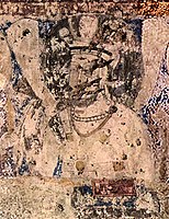 Probable King of Bamyan, in Sasanian style, in the niche of the 38 meters Buddha, next to the Sun God, Bamyan.[27][29][36]