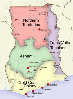 Map of the Gold Coast Colony, the Ashanti Colony, the Northern Territories and the mandate territory of British Togoland