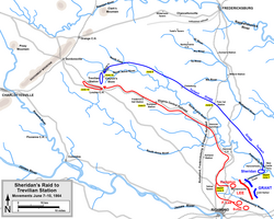 Routes of Federal and Confederate cavalry to Trevilian Station, June 7–10, 1864