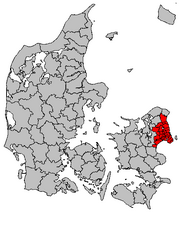 コペンハーゲン都市圏の範囲の位置図