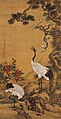 Pine, Plum and Cranes, 1759, by Shen Quan (1682—1760), hanging scroll, ink and colour on silk, the Palace Museum, Beijing