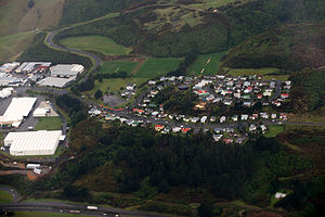 Aerial view of residential area in Grenada North, Wellington, New Zealand.