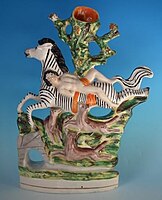 Ride of Mazeppa, based on Lord Byron's poem of 1818. Depicting the horse as a zebra is a flight of fancy. Spill vase, c. 1860.