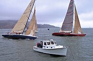 Mercury with IACC design America's Cup boats on San Francisco Bay in 2003