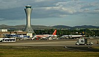 Air Traffic Control tower of Edinburgh Airport, Scotland's busiest airport by passenger numbers