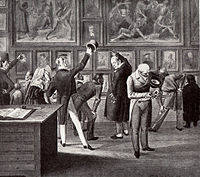 Zeichnung einer Ausstellung im Haus zur Mücke von Hieronymus Hess, 1837