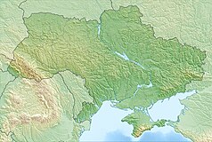 Mapa konturowa Ukrainy, u góry znajduje się punkt z opisem „miejsce bitwy”