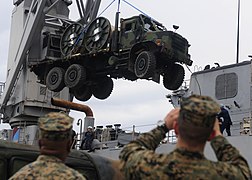 6-wheel U.S. Marines 6×6 MTVR, with one front and two rear axles