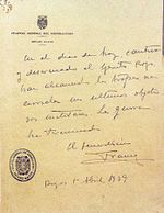 Franco deklarációja a polgárháború végéről