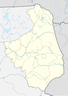 Mapa konturowa województwa podlaskiego, na dole nieco na prawo znajduje się punkt z opisem „Żerczyce, cerkiew św. Dymitra”