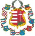 Az 1849-es nagycímer, benne középen a Kossuth-címer, a nemzetiszínű szalag mentén bal fentről lefelé haladva: Dalmácia, Horvátország, Szlavónia, Galícia, Lodoméria, Rácország, Szerbia, Kunország, Bulgária és Erdély címere