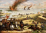 Lithograph depicting the Battle of Hampton Roads