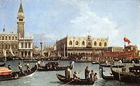 Benátky na olejomaľbe Canaletta z roku 1732