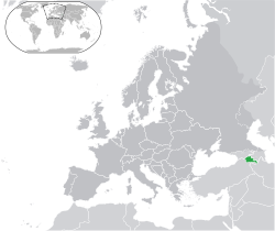 موقع أرمينيا (الأخضر) في أوروبا (الرمادي الداكن)