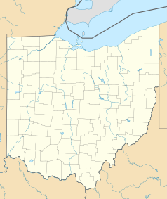 Mapa konturowa Ohio, blisko lewej krawiędzi na dole znajduje się punkt z opisem „Addyston”