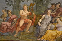 Парнас. Аполлон и музы. Деталь. 1811. Фреска. Галерея современного искусства, Милан