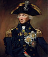 Image 5 Horatio Nelson, 1st Viscount Nelson Painting: Lemuel Francis Abbott Horatio Nelson, 1st Viscount Nelson, (1758–1805) was a British flag officer who served in the Royal Navy, particularly during the Napoleonic Wars. Born in Norfolk, Nelson entered the navy at age 13, and in 1778 he obtained his own command. During his career he suffered from seasickness, and by the time of the Trafalgar Campaign he had already lost his right arm and sight in an eye in battles in Santa Cruz de Tenerife and Corsica, respectively. In 1805 he took over the Cádiz blockade, and on 21 October of that year Nelson's fleet engaged the Franco-Spanish one at the Battle of Trafalgar. The battle was a British victory, but during the action Nelson was fatally wounded by a French sharpshooter. Numerous monuments, such as Nelson's Column, have been created in his memory, and his signal "England expects that every man will do his duty" has been widely quoted, paraphrased and referenced. More selected portraits