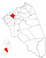 Location of Willingboro Township in Burlington County highlighted in red (right). Inset map: Location of Burlington County in New Jersey highlighted in red (left).