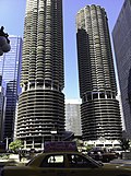 Marina City in Chicago. The penthouse houses the physical plant.