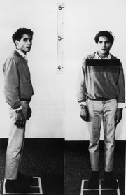 Black-and-white photographic portrait of Sirhan Sirhan taken after his arrest