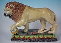 Medici lion, fine painted enamels on lead glaze, circa 1820