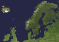 A satellite photograph of Northern Europe