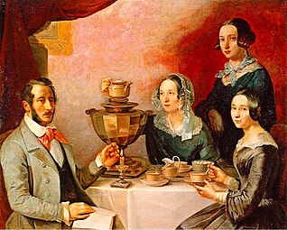 Т. Е. Мягков. Семейство за чайным столом. 1844 г.