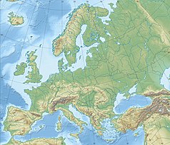 Mapa konturowa Europy, na dole po lewej znajduje się punkt z opisem „Saint-Étienne”