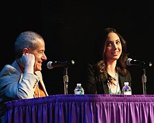 Pigliucci and Julia Galef at NECSS 2015 during the last Rationally Speaking episode they co-hosted together