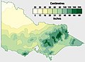 Average yearly precipitation: Victoria's rainfall is concentrated in the mountainous north-east and coast.