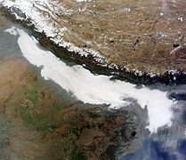 Dense fog over Indian subcontinent, captured by NASA's Aqua satellite in December 2012