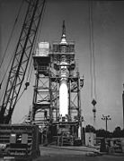Mercury-Redstone prior to test-firing in the Redstone Test Stand at Marshall Space Flight Center, Alabama