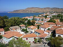 Petra, Lesbos, typical Greek village with red ceramic rooftops