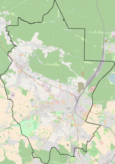 Mapa konturowa Tarnowskich Gór, po prawej znajduje się punkt z opisem „Zakłady Chemiczne „Tarnowskie Góry””